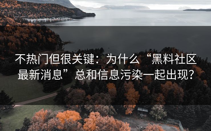 不热门但很关键：为什么“黑料社区最新消息”总和信息污染一起出现？